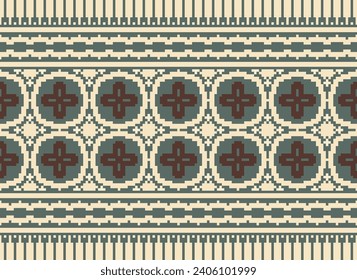 Cross Stitch. Geometric ethnic patterns. Design for Saree, Patola, Sari, Dupatta, Vyshyvanka, rushnyk, dupatta, Clothing, fabric, batik, Knitwear, Embroidery, Ikkat, Pixel pattern. Traditional Design.