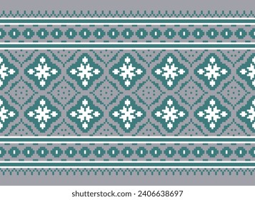 Cross Stitch. Patrones étnicos geométricos. Diseño para sari, patola, sari, dupatta, vyshyvanka, rushnyk, dupatta, ropa, tela, batik, acné, bordado, ikkat, patrón de píxeles. Diseño Tradicional.