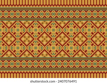 Cross Stitch. Geometric ethnic patterns. Design for Saree, Patola, Sari, Dupatta, Vyshyvanka, rushnyk, dupatta, Clothing, fabric, batik, Knitwear, Embroidery, Ikkat, Pixel pattern. Traditional Design.