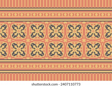 Cross Stitch. Geometric ethnic patterns. Design for Saree, Patola, Sari, Dupatta, Vyshyvanka, rushnyk, dupatta, Clothing, fabric, batik, Knitwear, Embroidery, Ikkat, Pixel pattern. Traditional Design.
