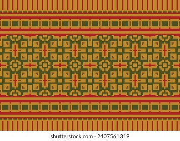 Cross Stitch. Geometric ethnic patterns. Design for Saree, Patola, Sari, Dupatta, Vyshyvanka, rushnyk, dupatta, Clothing, fabric, batik, Knitwear, Embroidery, Ikkat, Pixel pattern. Traditional Design.