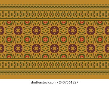 Cross Stitch. Geometric ethnic patterns. Design for Saree, Patola, Sari, Dupatta, Vyshyvanka, rushnyk, dupatta, Clothing, fabric, batik, Knitwear, Embroidery, Ikkat, Pixel pattern. Traditional Design.