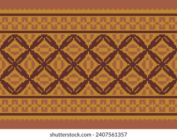 Cross Stitch. Geometric ethnic patterns. Design for Saree, Patola, Sari, Dupatta, Vyshyvanka, rushnyk, dupatta, Clothing, fabric, batik, Knitwear, Embroidery, Ikkat, Pixel pattern. Traditional Design.
