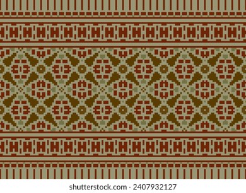 Cross Stitch. Geometric ethnic patterns. Design for Saree, Patola, Sari, Dupatta, Vyshyvanka, rushnyk, dupatta, Clothing, fabric, batik, Knitwear, Embroidery, Ikkat, Pixel pattern. Traditional Design.