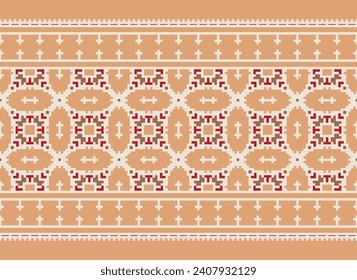 Cross Stitch. Geometric ethnic patterns. Design for Saree, Patola, Sari, Dupatta, Vyshyvanka, rushnyk, dupatta, Clothing, fabric, batik, Knitwear, Embroidery, Ikkat, Pixel pattern. Traditional Design.