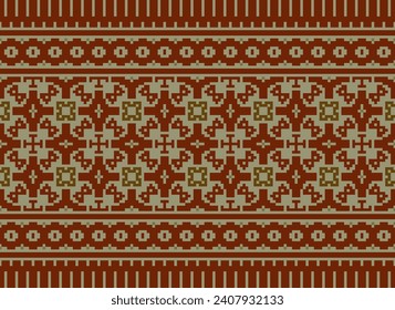 Cross Stitch. Patrones étnicos geométricos. Diseño para sari, patola, sari, dupatta, vyshyvanka, rushnyk, dupatta, ropa, tela, batik, acné, bordado, ikkat, patrón de píxeles. Diseño Tradicional.