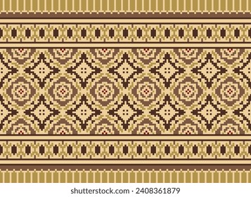 Cross Stitch. Geometric ethnic patterns. Design for Saree, Patola, Sari, Dupatta, Vyshyvanka, rushnyk, dupatta, Clothing, fabric, batik, Knitwear, Embroidery, Ikkat, Pixel pattern. Traditional Design.