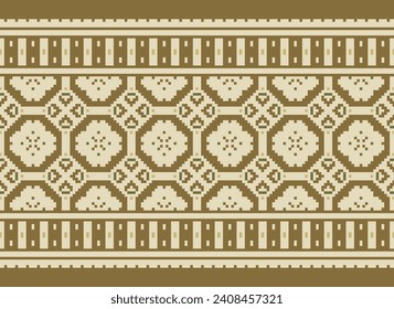 Cross Stitch. Geometric ethnic patterns. Design for Saree, Patola, Sari, Dupatta, Vyshyvanka, rushnyk, dupatta, Clothing, fabric, batik, Knitwear, Embroidery, Ikkat, Pixel pattern. Traditional Design.
