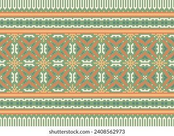 Cross Stitch. Geometric ethnic patterns. Design for Saree, Patola, Sari, Dupatta, Vyshyvanka, rushnyk, dupatta, Clothing, fabric, batik, Knitwear, Embroidery, Ikkat, Pixel pattern. Traditional Design.