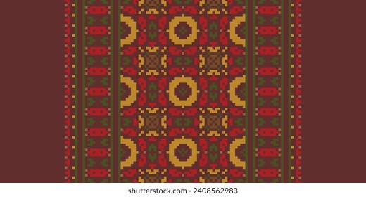 Cross Stitch. Geometric ethnic patterns. Design for Saree, Patola, Sari, Dupatta, Vyshyvanka, rushnyk, dupatta, Clothing, fabric, batik, Knitwear, Embroidery, Ikkat, Pixel pattern. Traditional Design.