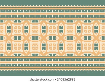 Cross Stitch. Patrones étnicos geométricos. Diseño para sari, patola, sari, dupatta, vyshyvanka, rushnyk, dupatta, ropa, tela, batik, acné, bordado, ikkat, patrón de píxeles. Diseño Tradicional.
