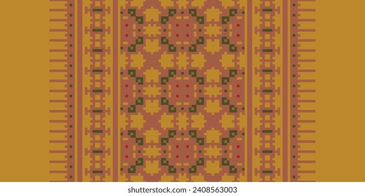 Cross Stitch. Geometric ethnic patterns. Design for Saree, Patola, Sari, Dupatta, Vyshyvanka, rushnyk, dupatta, Clothing, fabric, batik, Knitwear, Embroidery, Ikkat, Pixel pattern. Traditional Design.