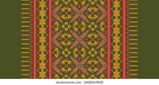 Cross Stitch. Geometric ethnic patterns. Design for Saree, Patola, Sari, Dupatta, Vyshyvanka, rushnyk, dupatta, Clothing, fabric, batik, Knitwear, Embroidery, Ikkat, Pixel pattern. Traditional Design.