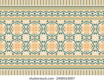 Cross Stitch. Geometric ethnic patterns. Design for Saree, Patola, Sari, Dupatta, Vyshyvanka, rushnyk, dupatta, Clothing, fabric, batik, Knitwear, Embroidery, Ikkat, Pixel pattern. Traditional Design.