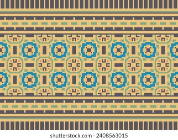 Cross Stitch. Geometric ethnic patterns. Design for Saree, Patola, Sari, Dupatta, Vyshyvanka, rushnyk, dupatta, Clothing, fabric, batik, Knitwear, Embroidery, Ikkat, Pixel pattern. Traditional Design.