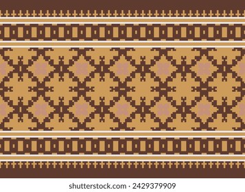 Cross Stitch. Geometric ethnic patterns. Design for Saree, Patola, Sari, Dupatta, Vyshyvanka, rushnyk, dupatta, Clothing, fabric, batik, Knitwear, Embroidery, Ikkat, Pixel pattern. Traditional Design.