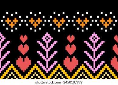 Cross Stitch. Geometric ethnic patterns. Design for Clothing, fabric, batik, Knitwear, Embroidery, Ikkat, Pixel pattern. Traditional Design.