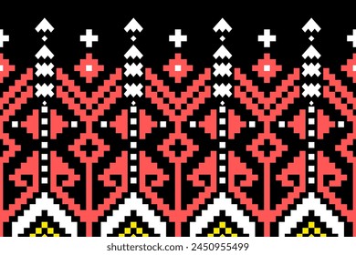 Cross Stitch. Geometric ethnic patterns. Design for Clothing, fabric, batik, Knitwear, Embroidery, Ikkat, Pixel pattern. Traditional Design.