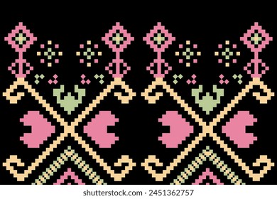 Cross Stitch. Geometric ethnic patterns. Design for Clothing, fabric, batik, Knitwear, Embroidery, Ikkat, Pixel pattern. Traditional Design.