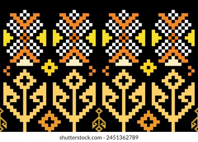 Cross Stitch. Geometric ethnic patterns. Design for Clothing, fabric, batik, Knitwear, Embroidery, Ikkat, Pixel pattern. Traditional Design.
