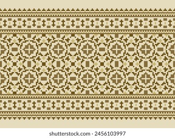 Cross Stitch. Geometric Ethnic Patterns. Design for Saree, Patola, Sari, Dupatta, Vyshyvanka, Rushnyk, Dupatta, Clothing, Fabric, Batik, Knitwear, Embroidery, Ikkat, Pixel Pattern. Traditional Design.