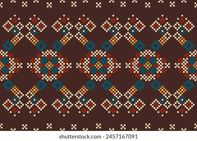 Cross Stitch. Geometric ethnic patterns. Design for Saree, Patola, Sari, Dupatta, Vyshyvanka, rushnyk, dupatta, Clothing, fabric, batik, Knitwear, Embroidery, Ikkat, Pixel pattern. Traditional Design.