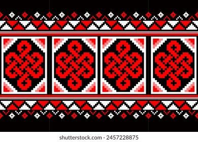 
Cross Stitch. Geometric ethnic patterns. Design for  Clothing, fabric, batik, Knitwear, Embroidery, Ikkat, Pixel pattern. Traditional Design.
