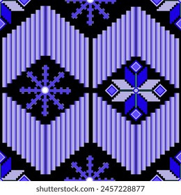
Cross Stitch. Geometric ethnic patterns. Design for  Clothing, fabric, batik, Knitwear, Embroidery, Ikkat, Pixel pattern. Traditional Design.
