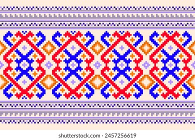
Cross Stitch. Geometric ethnic patterns. Design for  Clothing, fabric, batik, Knitwear, Embroidery, Ikkat, Pixel pattern. Traditional Design.
