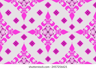 
Punto de cruz. Patrones étnicos geométricos. Diseño para ropa, tela, batik, trajes de punto, bordado, Ikkat, patrón de píxeles. Diseño tradicional.
