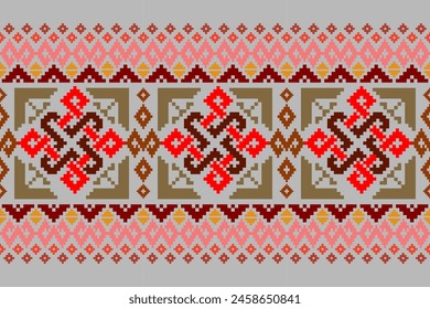 Cross Stitch. Geometric ethnic patterns. Design for  Clothing, fabric, batik, Knitwear, Embroidery, Ikkat, Pixel pattern. Traditional Design.
