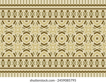 Cross Stitch. Geometric Ethnic Patterns. Design for Saree, Patola, Sari, Dupatta, Vyshyvanka, Rushnyk, Dupatta, Clothing, Fabric, Batik, Knitwear, Embroidery, Ikkat, Pixel Pattern. Traditional Design.