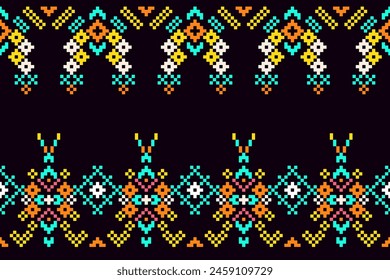 
Cross Stitch. Geometric ethnic patterns. Design for Saree, Patola, Sari, Dupatta, Vyshyvanka, rushnyk, dupatta, Clothing, fabric, batik, Knitwear, Embroidery, Ikkat, Pixel pattern. Traditional Design
