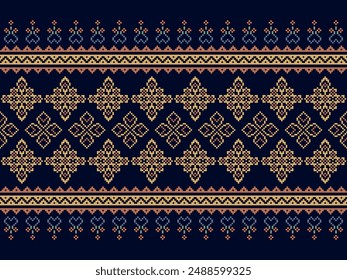 Punto de cruz. Patrones étnicos geométricos. Diseño de ropa, tela, batik, sari, patola, sari, dupatta, Vyshyvanka, rushnyk, dupatta, trajes de punto, bordado, Ikkat, patrón de píxeles. Diseño tradicional.