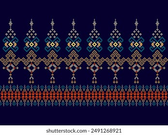 Cross Stitch. Geometric ethnic patterns. Design for Clothing, Fabric, batik, Saree, Patola, Sari, Dupatta, Vyshyvanka, rushnyk, dupatta, Knitwear, Embroidery, Ikkat, Pixel pattern. Traditional Design.