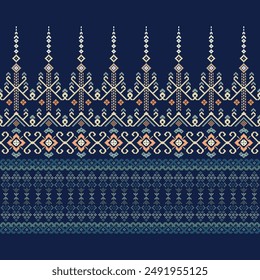 Punto de cruz. Patrones étnicos geométricos. Diseño de ropa, tela, batik, sari, patola, sari, dupatta, Vyshyvanka, rushnyk, dupatta, trajes de punto, bordado, Ikkat, patrón de píxeles. Diseño tradicional.