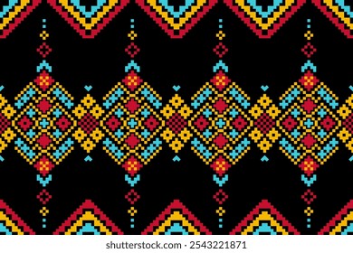 Ponto de cruz. Padrões étnicos geométricos. Design para Saree, Patola, Sari, Dupatta, Vyshyvanka, rushnyk, dupatta, Vestuário, tecido, batik, Knitwear, Bordado, Ikkat, Pixel padrão. Design tradicional