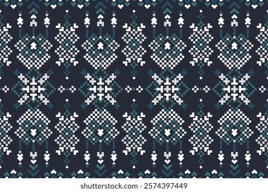 Cross Stitch. Geometric ethnic patterns. Design for Saree, Patola, Sari, Dupatta, Vyshyvanka, rushnyk, dupatta, Clothing, fabric, batik, Knitwear, Embroidery, Ikkat, Pixel pattern. Traditional Design