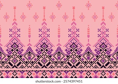 Cross Stitch. Geometric ethnic patterns. Design for Saree, Patola, Sari, Dupatta, Vyshyvanka, rushnyk, dupatta, Clothing, fabric, batik, Knitwear, Embroidery, Ikkat, Pixel pattern. Traditional Design