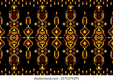 Cross Stitch. Geometric ethnic patterns. Design for Saree, Patola, Sari, Dupatta, Vyshyvanka, rushnyk, dupatta, Clothing, fabric, batik, Knitwear, Embroidery, Ikkat, Pixel pattern. Traditional Design