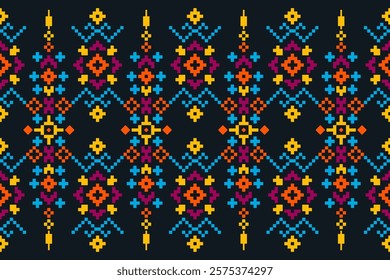 Cross Stitch. Geometric ethnic patterns. Design for Saree, Patola, Sari, Dupatta, Vyshyvanka, rushnyk, dupatta, Clothing, fabric, batik, Knitwear, Embroidery, Ikkat, Pixel pattern. Traditional Design