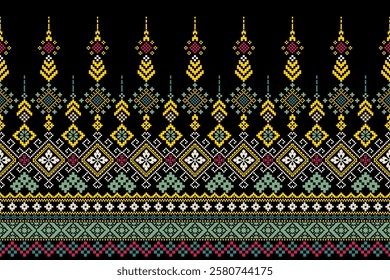 Cross Stitch Geometric ethnic patterns. Design for Saree, Patola, Sari, Dupatta, dupatta, Clothing, fabric, batik, Knitwear, Embroidery, Pixel ethnic pattern. Traditional Design.