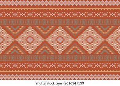 Cross Stitch. Geometric ethnic patterns. Design for Saree, Patola, Sari,dupatta, Clothing, fabric, batik, Knitwear, Embroidery, Ikkat, Pixel pattern. Traditional Design.