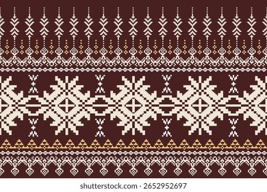 Cross Stitch padrões étnicos geométricos. Design para Saree, Patola, Sari, Dupatta, dupatta, Vestuário, tecido, batik, Malha, Bordados, Pixel padrão étnico. Design tradicional.