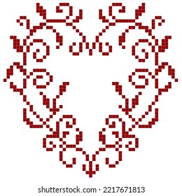 cross stitch heart shaped frame pattern with floral elements