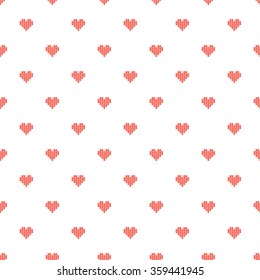 Cross stitch hearts seamless vector pattern. Red romantic embroidery folk design.