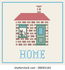 Cross Stitch Home With Cat On The Window