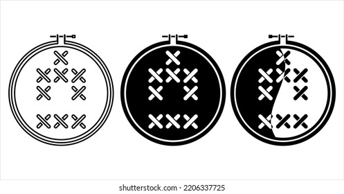 Cross Stitch Hoop Icon, Frame Hoop For Needle Work, Embroidery Hoop Vector Art Illustration