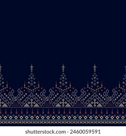 Cross stitch Idian clothes pattern in colorful geometric traditional ethnic textiles seamless style, an abstract design for fabric print cloth and dress