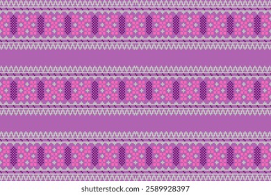 Cross stitch and ikat geometric seamless pattern ethnic oriental traditional background.carpet,wallpaper,clothing,wrapping,batik,fabric,vector illustration oriental geometric art pattern embroidery